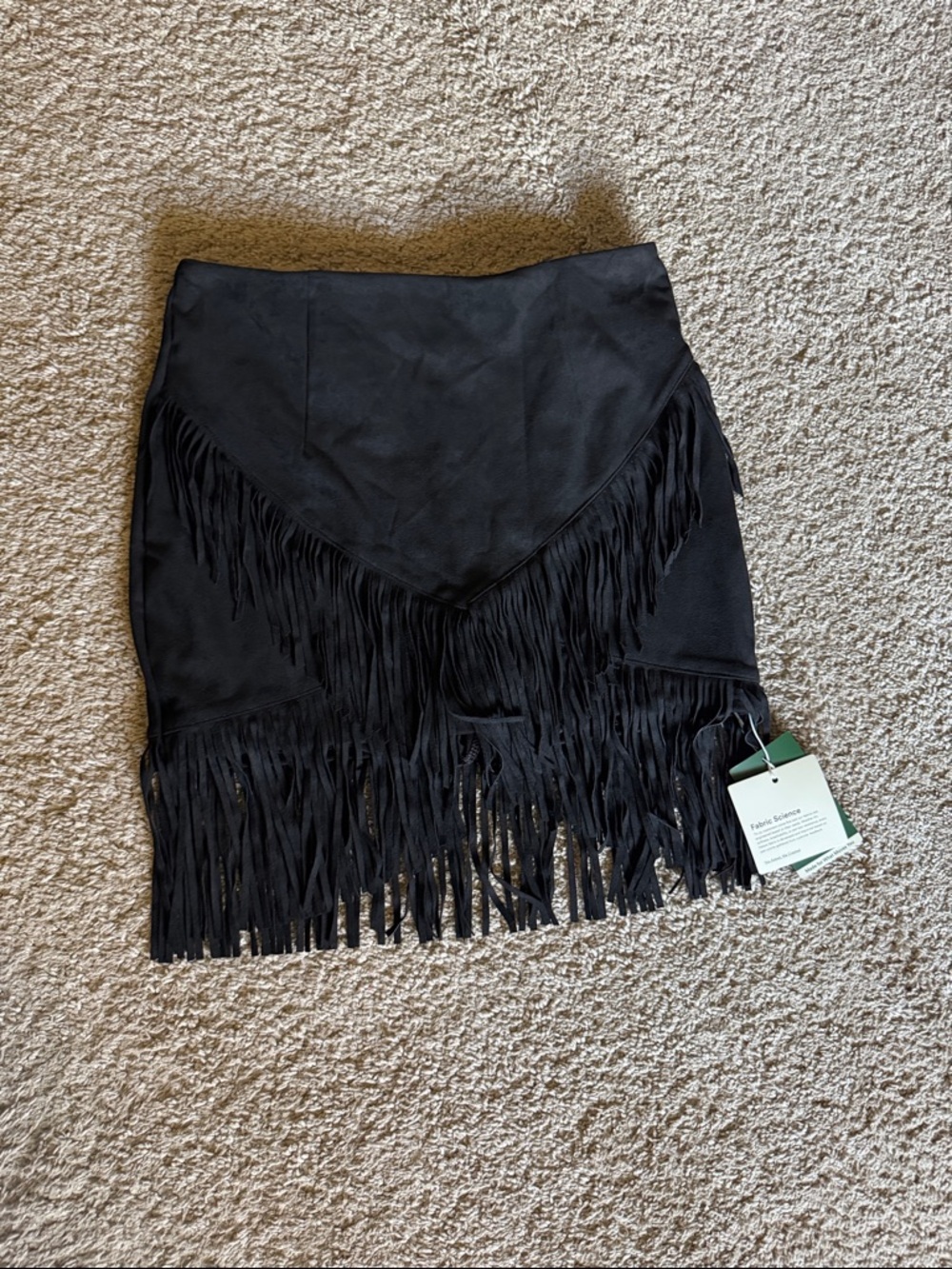 HALARA Black Fringe Mini Skirt with V-Front Detail